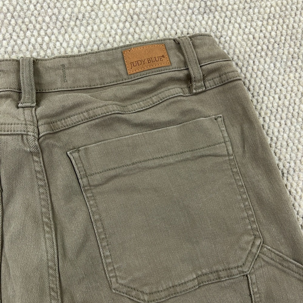 Judy Blue Jeans‎ Women 11 30 Slim Fit Carpenter Olive Green Moss Denim Straight - Picture 12 of 13